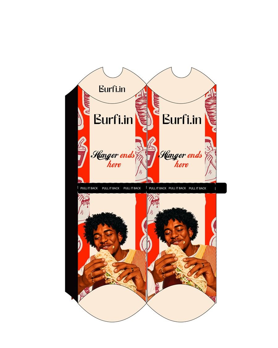 Burfi.in shawarma wrap sleeve dieline — cream colourway