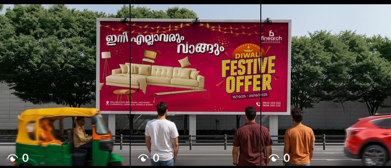 Finearch Interiors Diwali Festive Offer billboard on the national highway, Chirakkal, Kannur