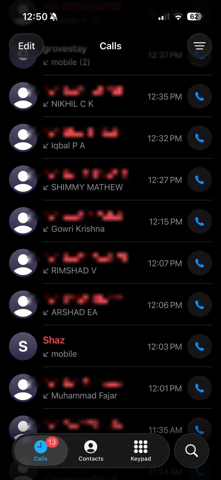 Grove Stay call log showing a high volume of enquiry calls from the Google Ads campaign, numbers redacted for privacy