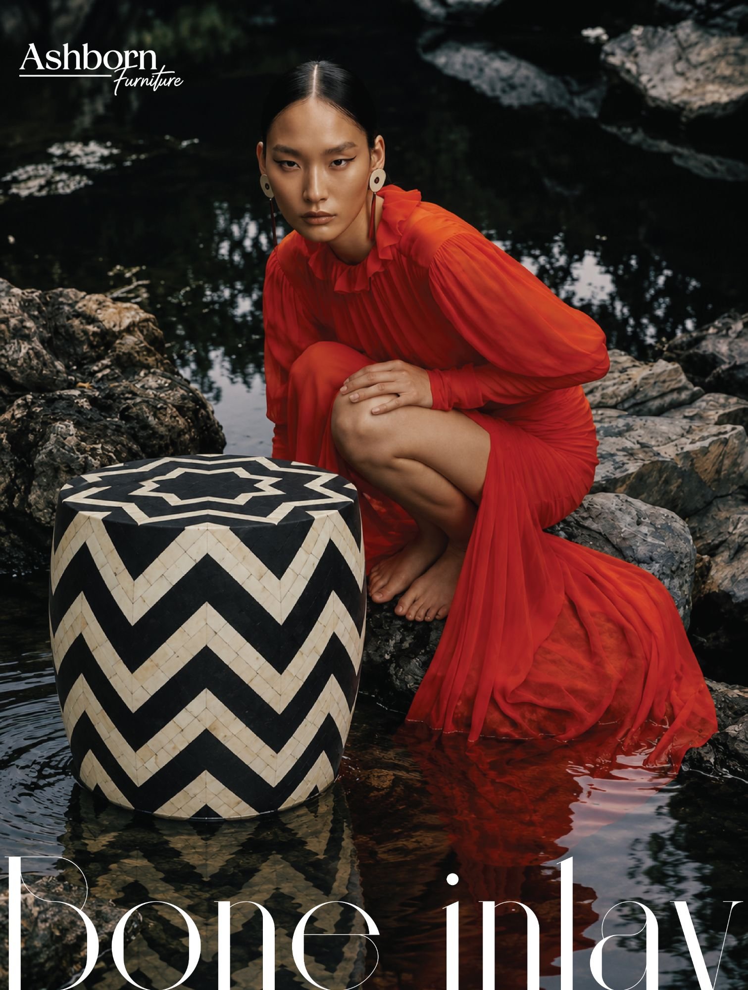 Ashborn Furniture bone inlay stool campaign creative