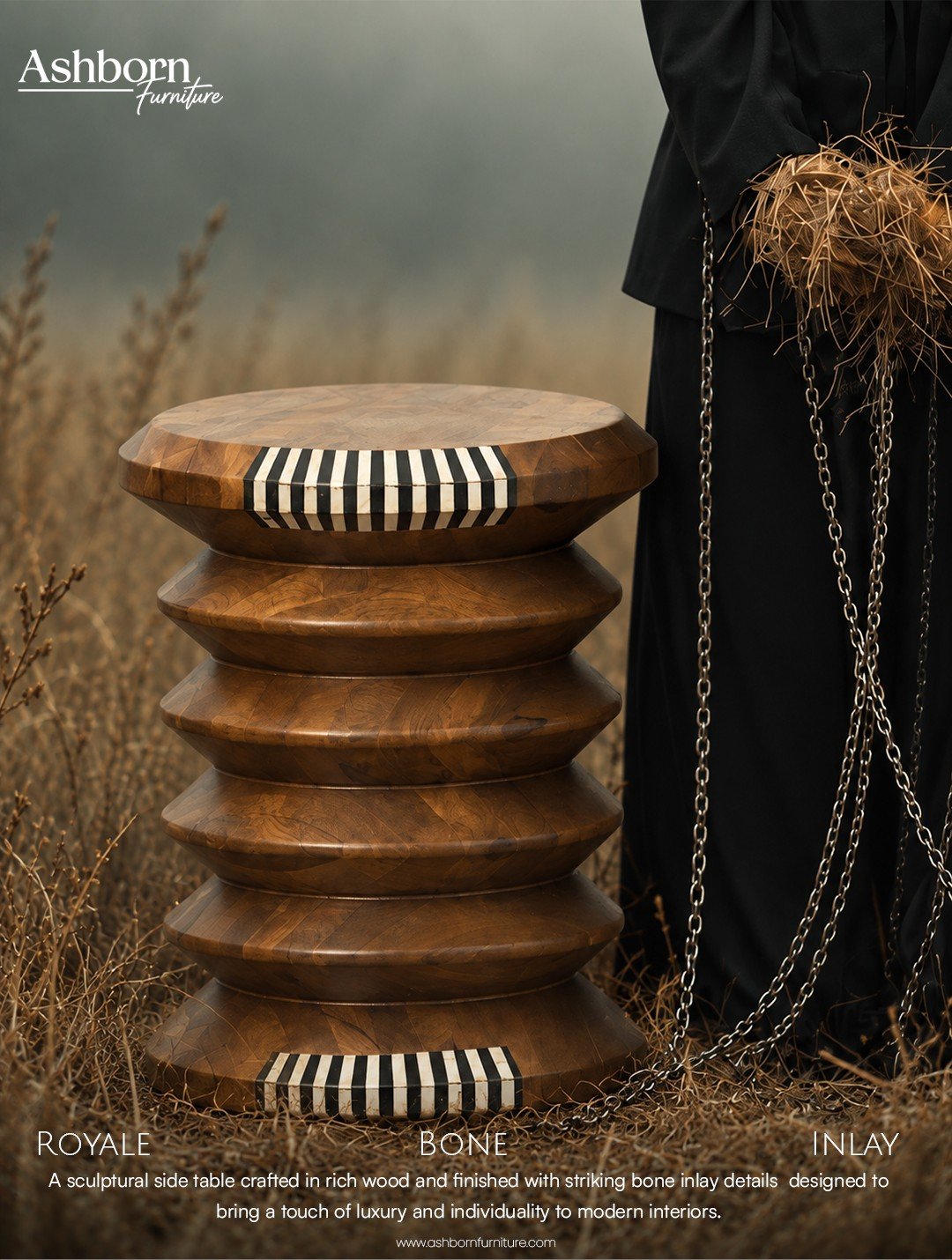 Ashborn Furniture Royale bone inlay side table campaign creative
